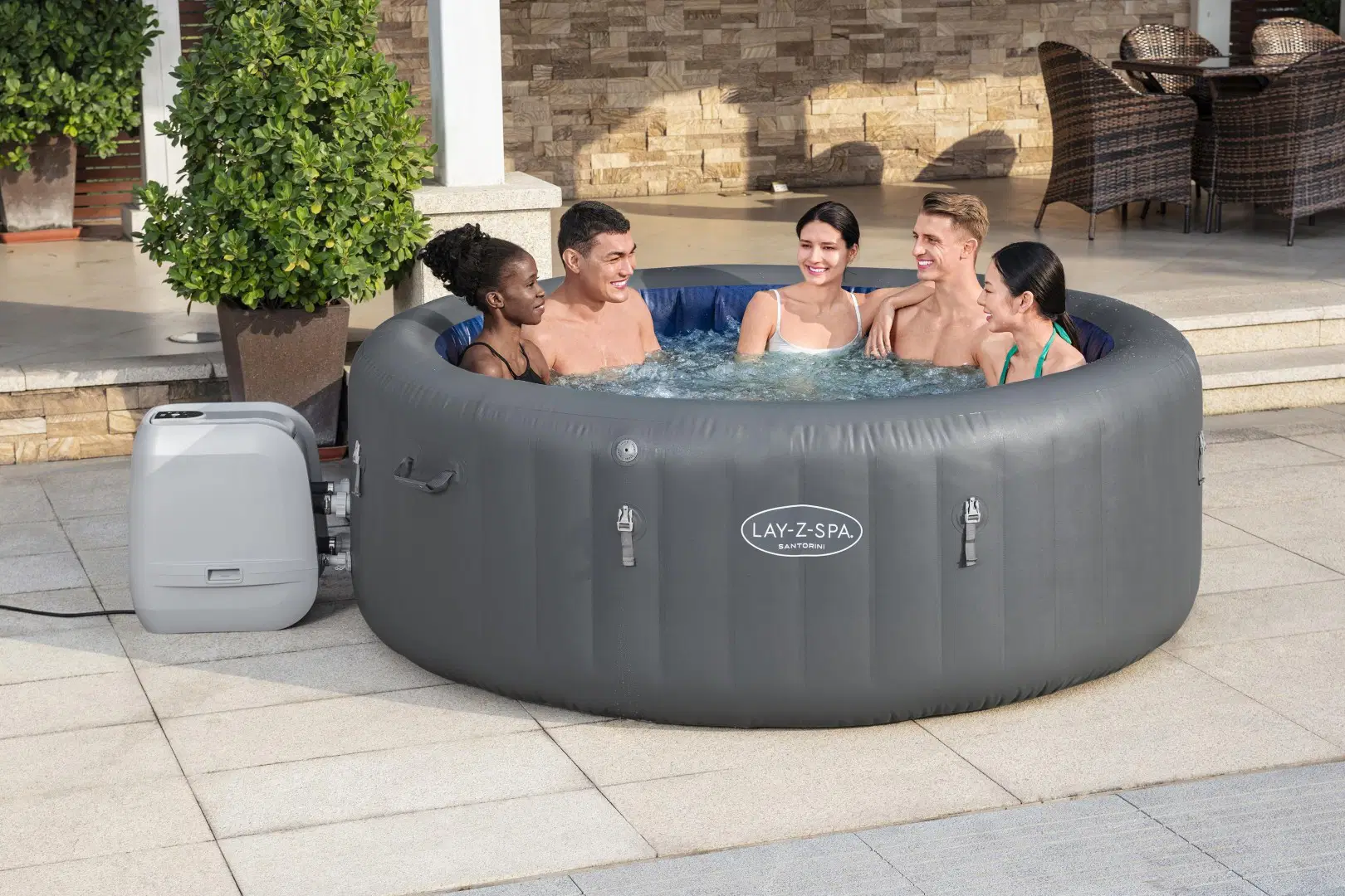 Spabad, Lay-Z - 216 x 80 cm Santorini - Smart Luxe HydroJet Pro 7